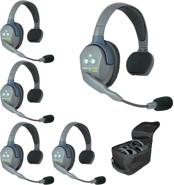 Eartec UL5S UltraLITE - Full Duplex Wireless Intercom System with 5 Single Speaker Headsets