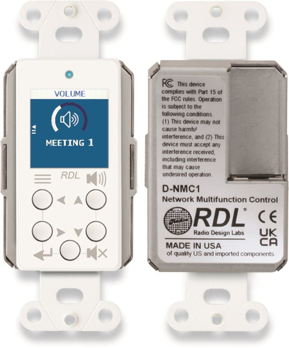 RDL D-NMC1 Multi-Fuction Remote Control Dante Wall Plate with Screen - White