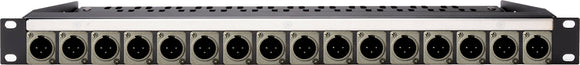 16XLRM-L 16-Port XLR Male Patch Panel with Neutrik NC3MD-L-1 and Rear Lacing Bar - 1RU