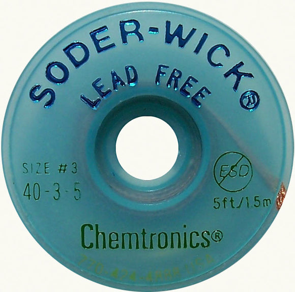 Chemtronics 40-2-5 Lead-Free Solder-Wick Desoldering Braid - Size No.2 - 0.060In x 5 Feet