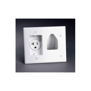 Datacomm 45-0020-WH Recessed Low Voltage Cable Plate with 20 Amp Rec. Power White