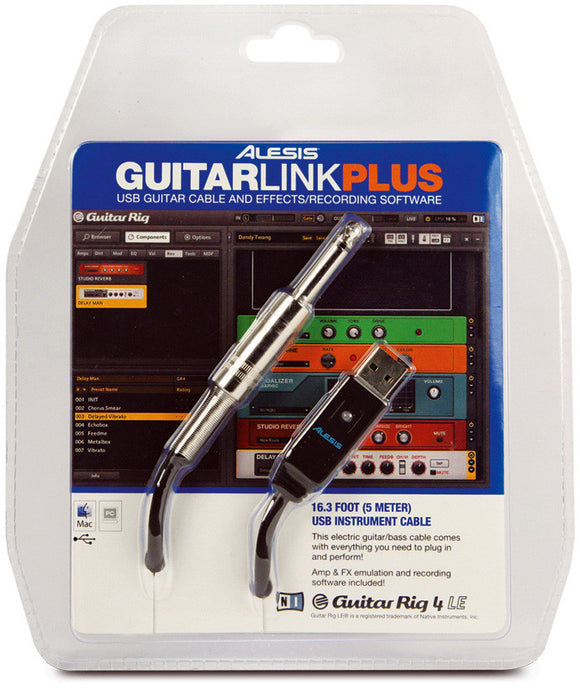 Alesis GuitarLink Plus USB to 1/4-Inch Instrument Cable 16.5 Ft