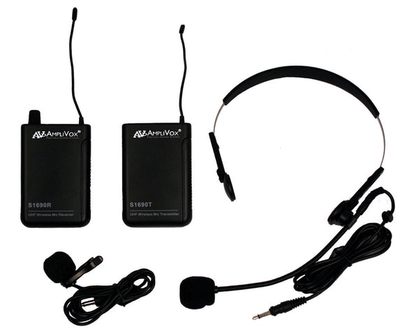 AmpliVox S1601 Lapel Microphone Pack with Headset Mic Transmitter & Receiver