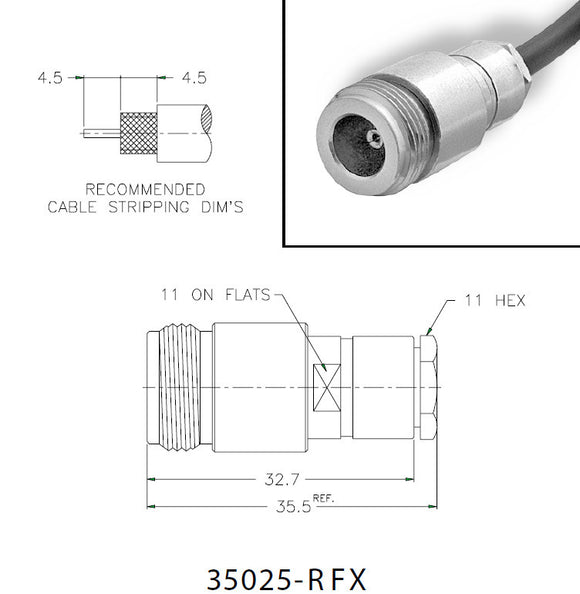 Amphenol 000-35025-RFX 50 Ohm N Connector - N CLAMP SOLDER (F) RG-58C/U