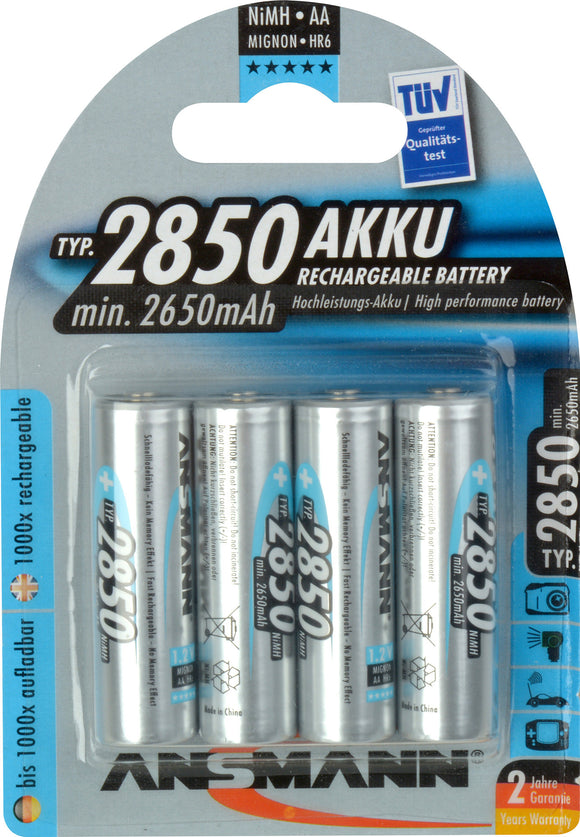 Ansmann 5035212 Mignon NIMH Rechargeable Battery AA 2850mAh - Pack of 4