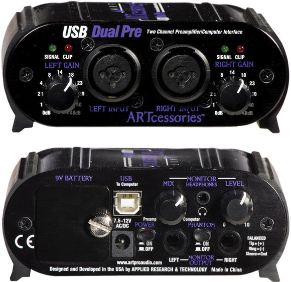 ART USBDUALPRE 2 Channel Preamp With XLR/TRS Combo Jacks & USB