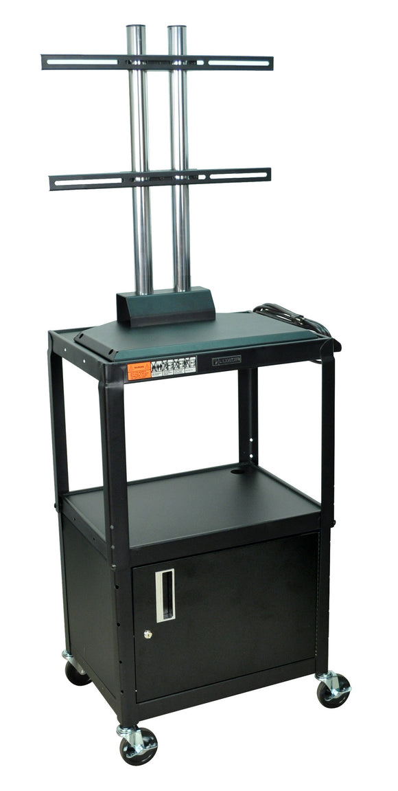 Luxor AVJ42C-LCD Adjustable Height Cabinet Cart with LCD Mount 24Wx18Dx42H - Black