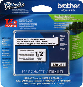 Brother TZe231M 0.47in x 26.2 ft (12mm x 8m) Black on White