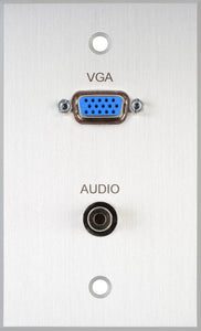 TecNec Board Room 1-Gang Black Anodized Wall Plate with 15-Pin HD Female Barrel & 3.5mm Stereo Mini Jack