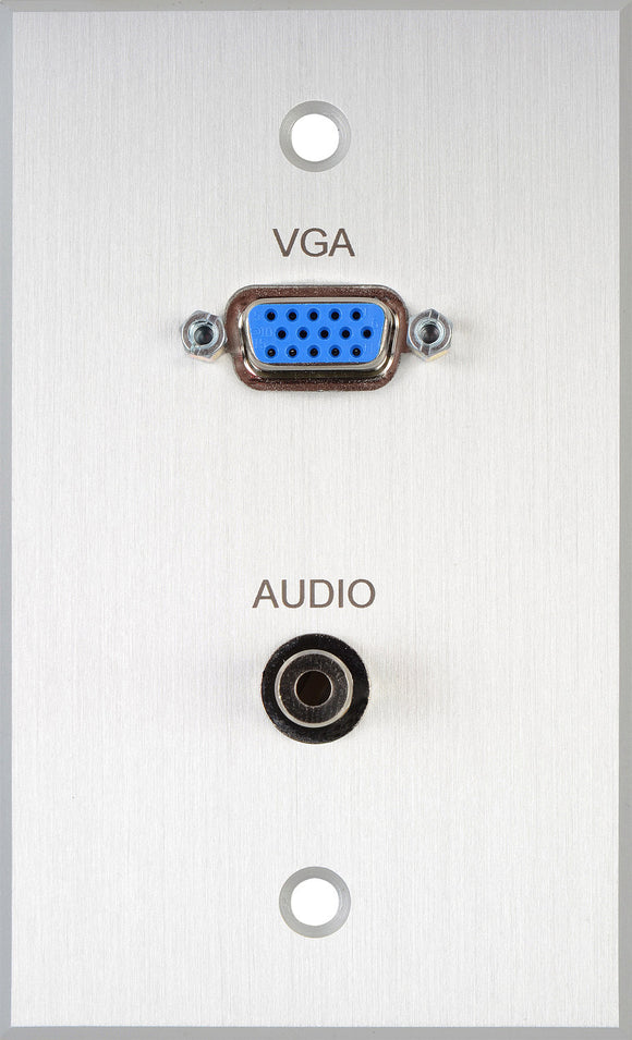 TecNec Board Room 1-Gang Black Anodized Wall Plate with 15-Pin HD Female Barrel & 3.5mm Stereo Mini Jack