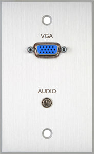 TecNec Board Room 1-Gang Black Anodized Wall Plate with HD 15-Pin Female Barrel & 3.5mm Stereo Mini Jack (Solder)