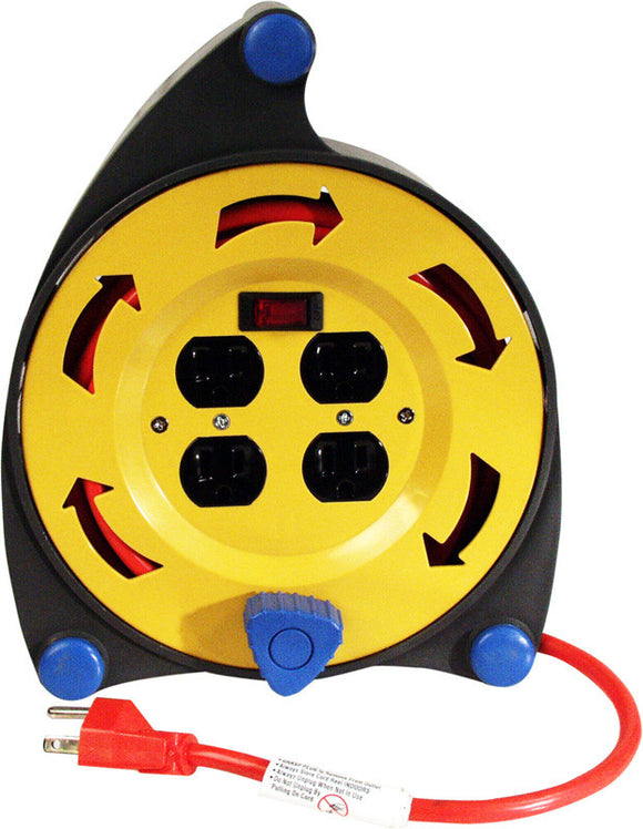 Retractable 25FT Extension Cord Reel Four Outlet on Side