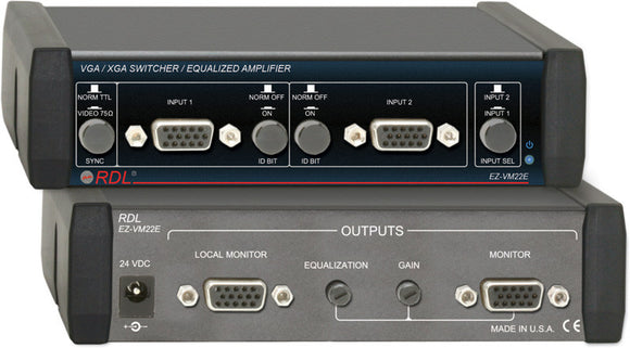 RDL EZ-VM22E VGA/XGA Switcher/Equalized Amp - 2 Inputs & 2 Outputs