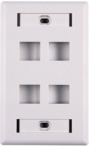 HellermannTyton Four Port Flushmount Keystone Wall Plate with ID Window White