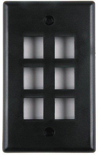 HellermannTyton Six Port Flushmount Keystone Faceplate Black