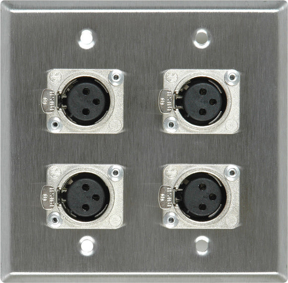 Contractor Series Dual Gang Wall Plate with 4 Female XLR