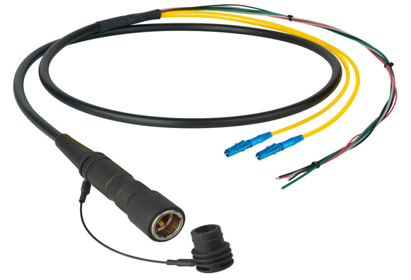 Camplex LEMO PUW to Duplex LC & Blunt Lead In-Line Fiber Breakout 15 Foot