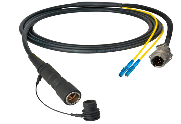 Camplex LEMO PUW to Duplex LC & 5-Pin RG In-Line Fiber Breakout 15 Foot