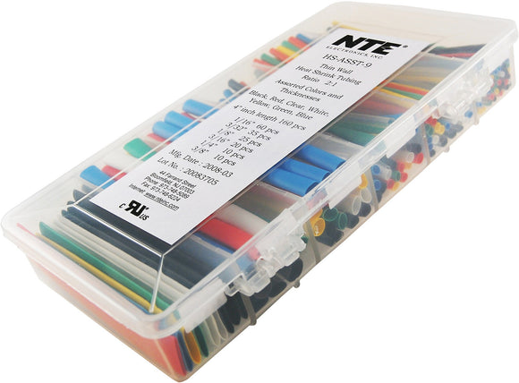 NTE Electronics HS-ASST-9 Master Heat Shrink 160 Piece 4 Inch 2-to-1 Shrink Tubing Kit Assorted Colors