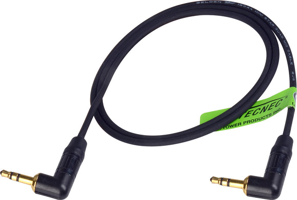 TecNec Lo-Pro Low Profile Star Quad 3.5mm Stereo Male to Right Angle Male Patch Cable 6FT