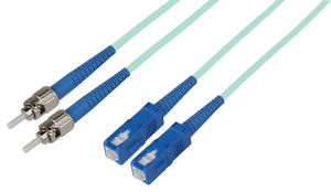 3-Meter 50/125 Fiber Optic Patch Cable Multimode Duplex ST to SC - 10-Gig Aqua