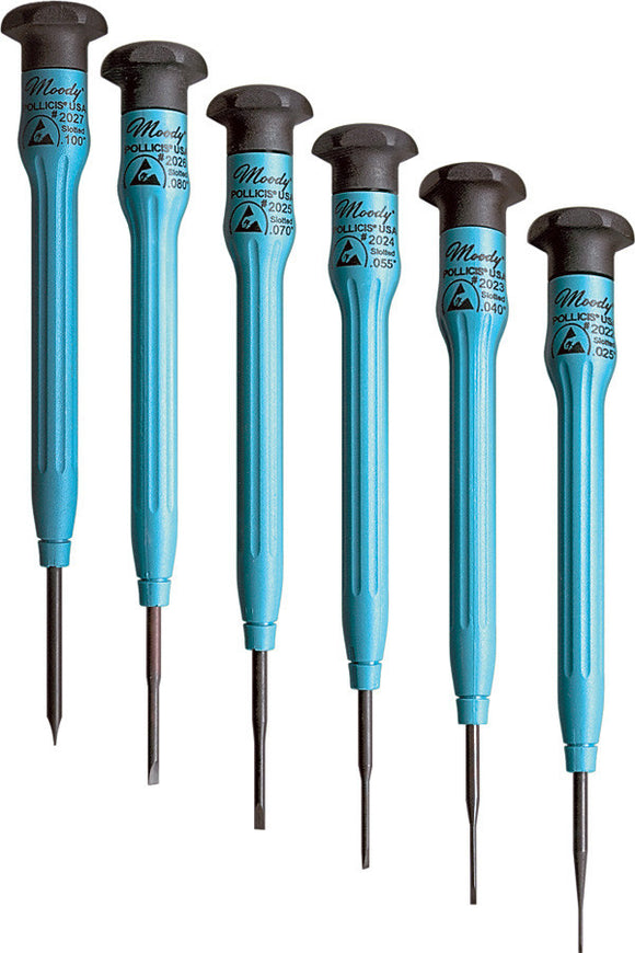 Moody Tools 6-Piece Fixed ESD-Safe (Short) Slotted Screwdriver Set