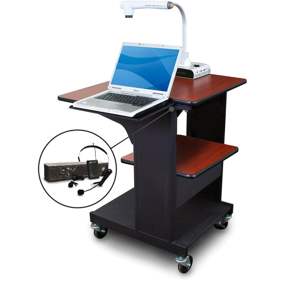 Marvel MVPSE2432CHDT-LE Benchmark Cart with Laptop Shelf & Earpiece Microphone - Cherry