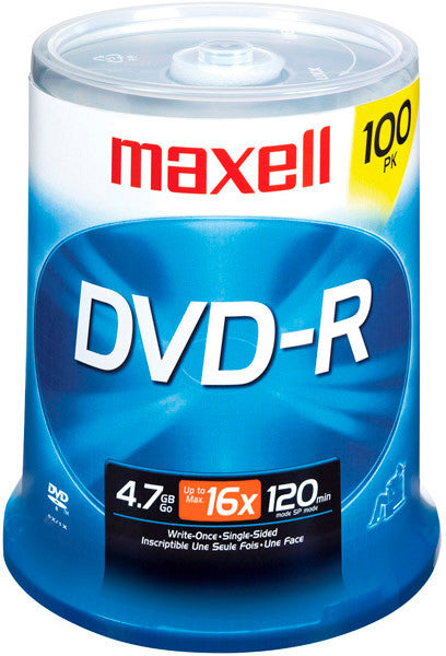 Maxell 16x Write-Once DVD-R Spindle - 100 Disc Spindle