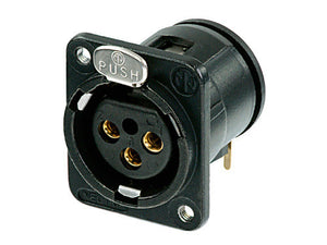 Neutrik NC3FDM3-H-B 3 Pole Female Receptacle - Horizontal PCB Mount Black/Gold