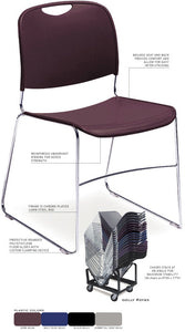 National Public Seating 8500 Series Hi Tech Compact Stack Chair (Wine)