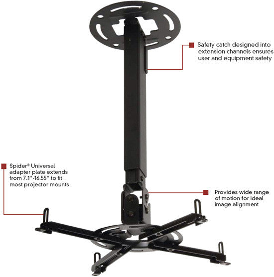 Peerless Paramount PPA LCD Wall/Ceiling Projector Mount with Adj. Pole 12.75in-17.78in Black