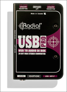 Radial USB-PRO  DI for Laptops - Level Control - Mono Summing - Headphone  Out