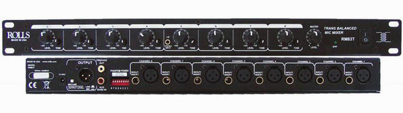 Rolls RM83T 8 Channel Transbalanced Mic Mixer in a Single Rack Space