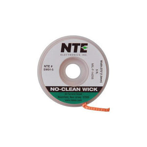 NTE Electronics SW01-5 No-Clean Solder Wick #3 Green 0.075 Inch Wide 5 Feet