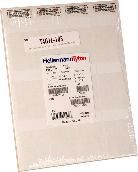 HellermannTyton Self Laminating Laser Tags 1x.75x2.25 1000 Pack