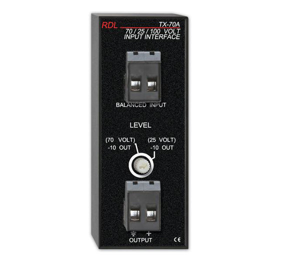 RDL TX-70A 25V/ 70V/ 100V Speaker Level Input Interface - Unbalanced Line Output