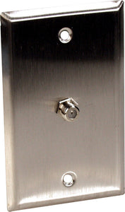 Single-Gang Stainless Steel Wall Plate with 1 Coax F Connector Feed-Thru