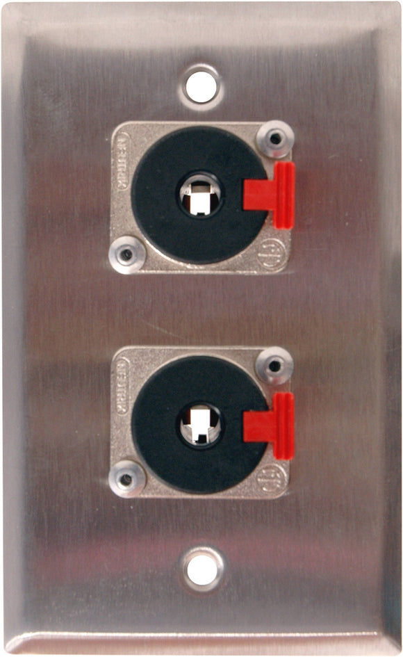 Single-Gang Brass Wall Plate with 2 Neutrik NJ3FP6C 1/4-Inch TRS Latching Jacks