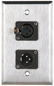 Single-Gang Neutrik Single 3-Pin XLR-M & Single XLR-F Stainless Wall Plate