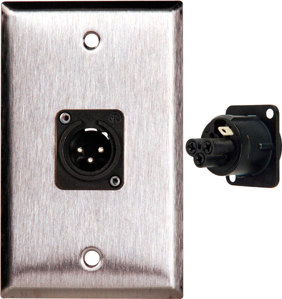 Single-Gang White Lexan Wall Plate with Neutrik 3-Pin XLR Male-Terminal Block