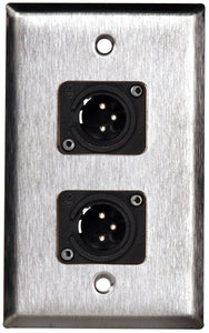 Single-Gang White Lexan Wall Plate with 2 Neutrik NC3MD-L-1-B Connectors