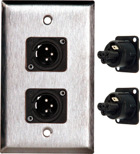 Single-Gang Ivory Lexan Wall Plate with 2 Neutrik 3-Pin XLR Male-Terminal Blocks