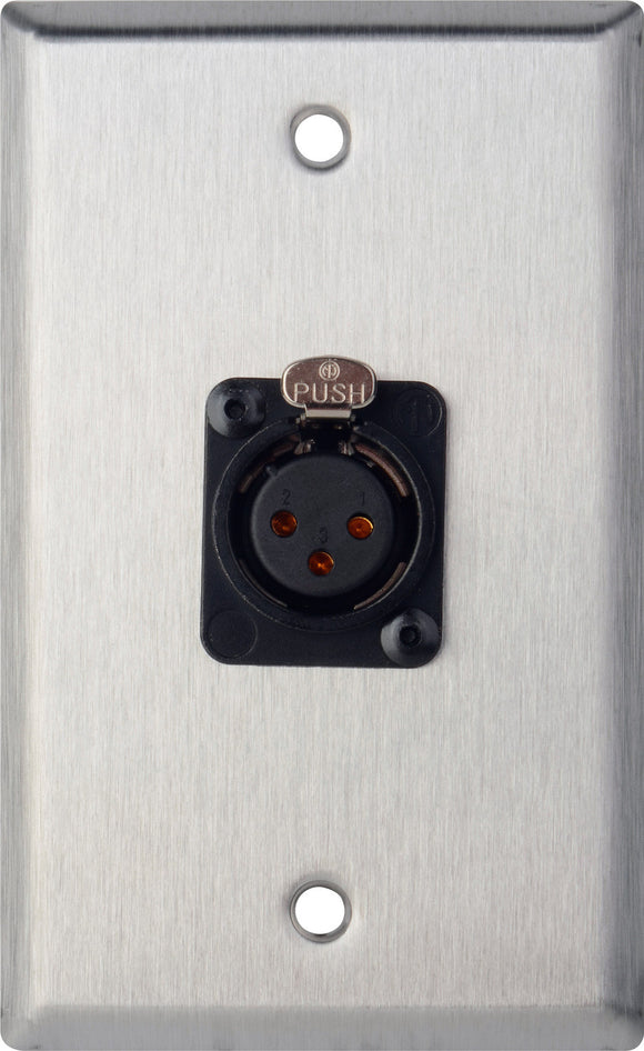 Single-Gang Black Anodized Aluminum Wall Plate with Neutrik XLR-F-Terminal Block