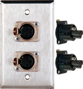 Single-Gang Gray Lexan Wall Plate with 2 Neutrik 3-Pin Female XLRs Terminal Block