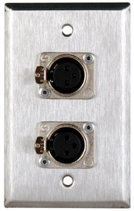 Single-Gang Black Anodized Wall Plate with 2 Neutrik 3-Pin XLR-F Connectors