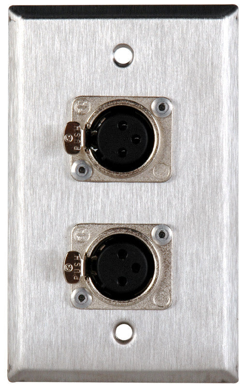 Single-Gang Brass Wall Plate with 2 Neutrik 3-Pin XLR Female Connectors