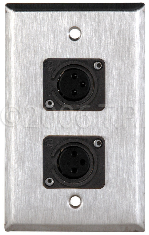 Single-Gang Black Anodized Aluminum Wall Plate with 2 Latchless 3-Pin Female XLRs