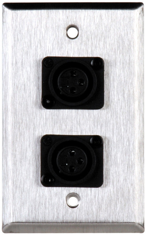 Single-Gang Gray Lexan Wall Plate with 2 Plastic Latchless 3-Pin Female XLRs