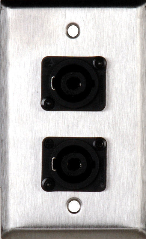 Single-Gang White Lexan Wall Plate with Two 4-Pole Speakon Male Connectors