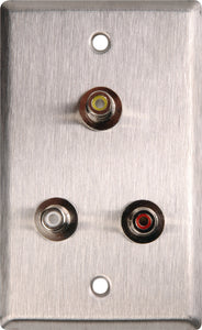 1-G Brass Wall Plate with 3 RCA Feed-Thru Barrels